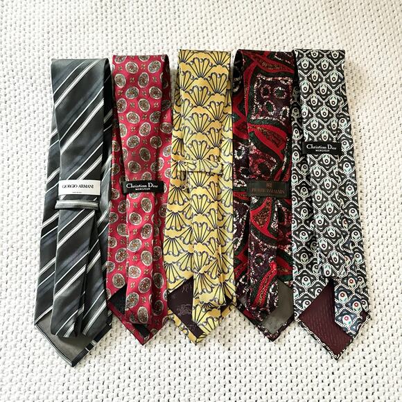 Bundle Lot Set 5 Men Designer Silk Blend Ties Armani Burberrys Dior Balmain - Picture 11 of 11